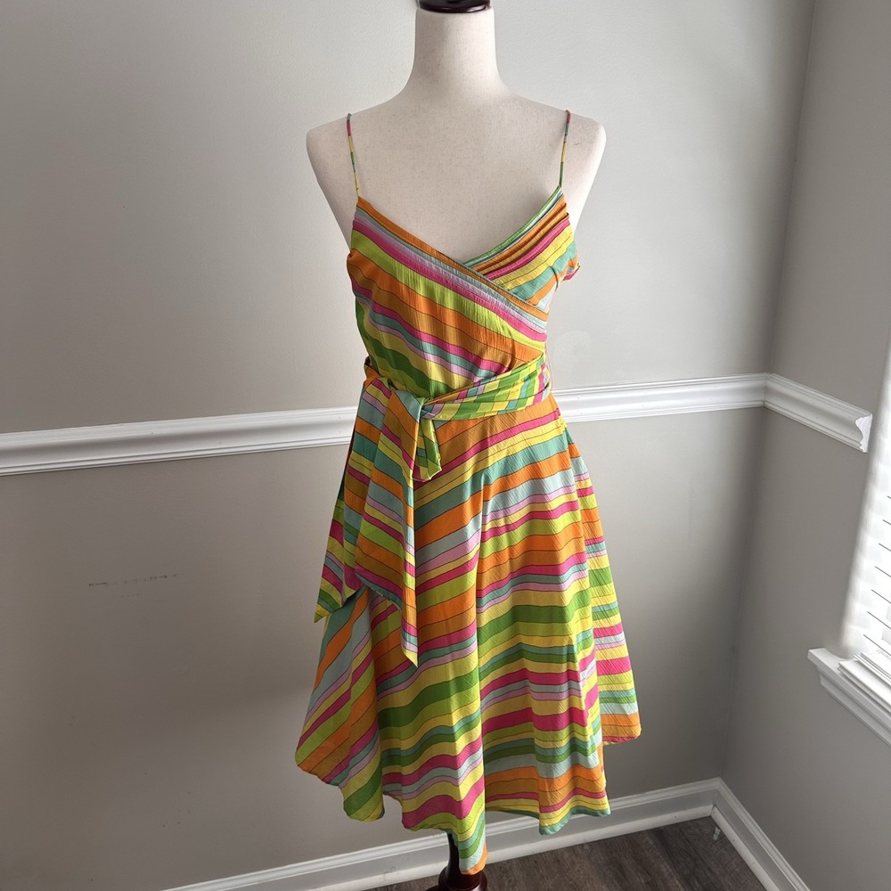 Marc Jacobs Rainbow Stripe Midi Dress 4 Dopamine Y2K Fit Flare Party Colorful